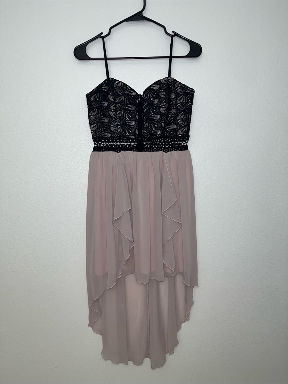 City Triangles blush pink and black lace high-low homecoming dress sz 7